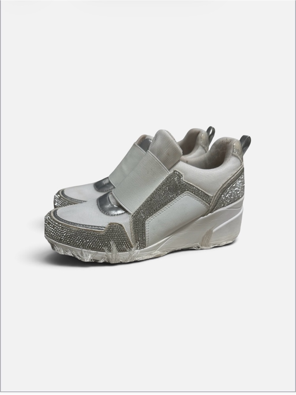 INC International Concepts Silver and White Wedge Slip-On Sneakers